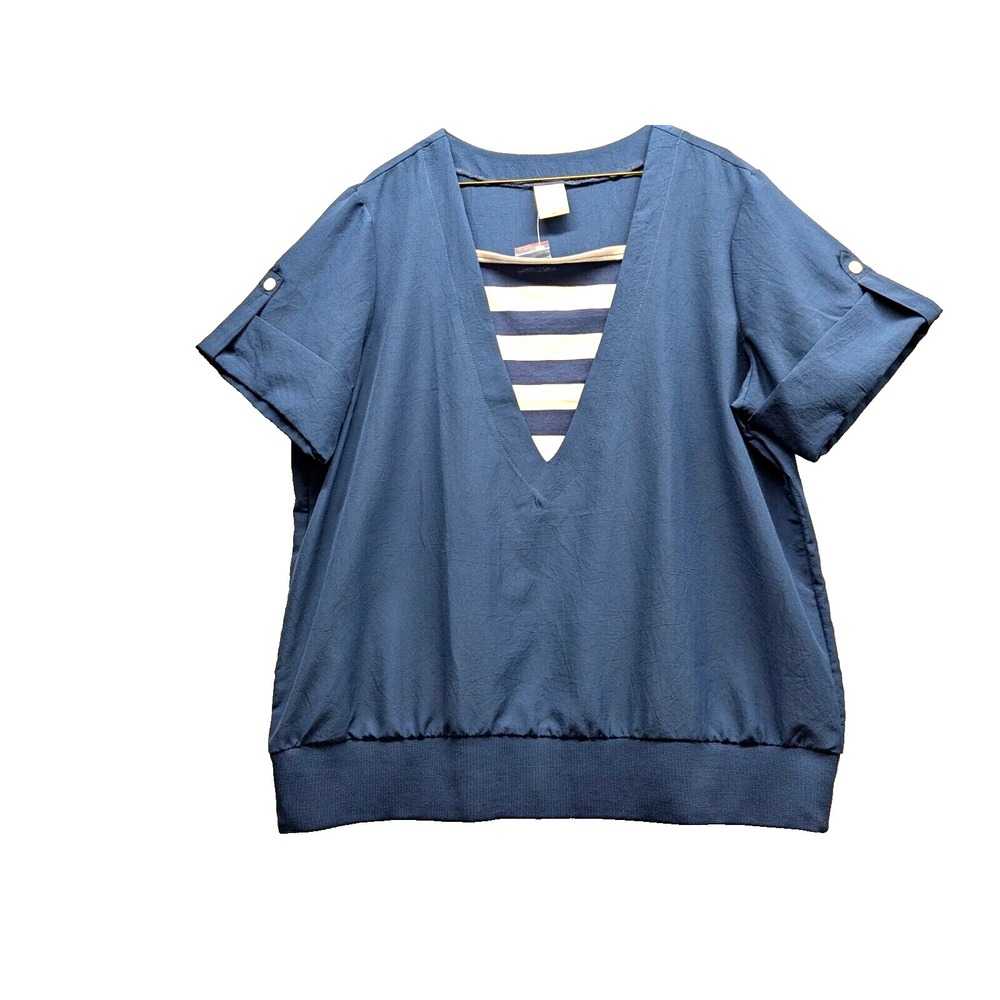 Blair Layered Pullover Top Womens Sz: XL Short Sleeve Elastic Hem Nautical New